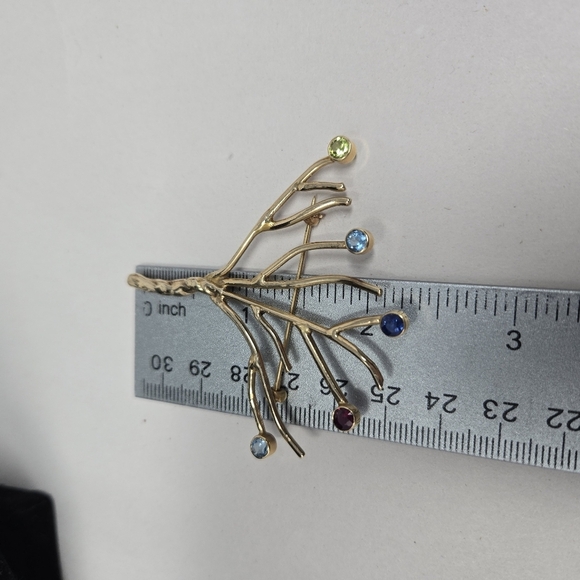 Gold Tone Tree Of Life Brooch Pin-Colored Stones Womens Twisted Trunk Branches - Picture 7 of 8